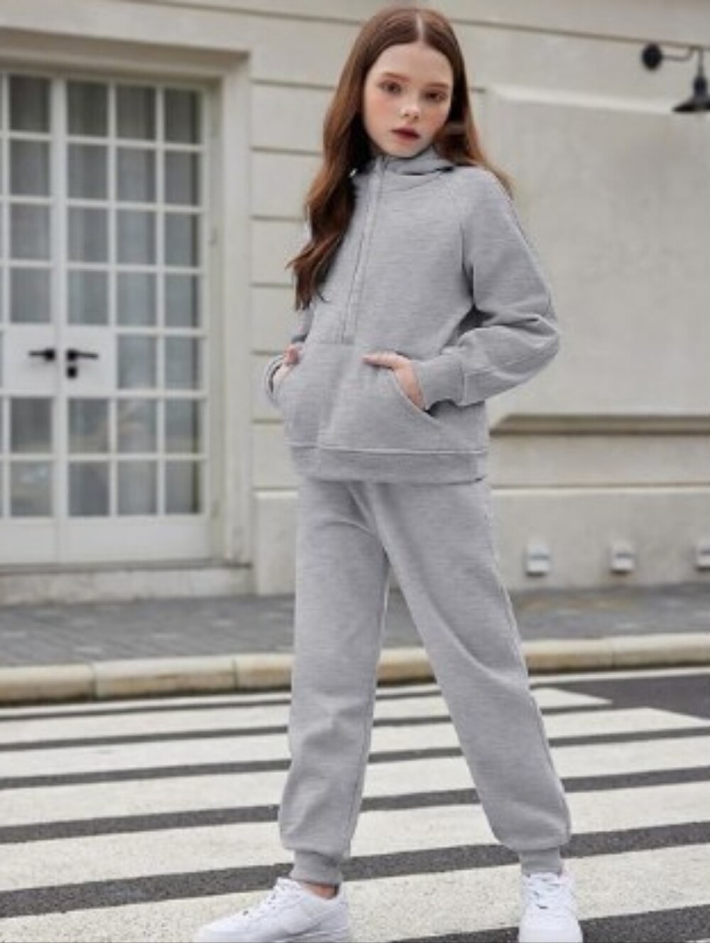 Girls 2 Piece Outfits Sweatsuit Half Zip Sweatshirt and Sweatpants Gray
